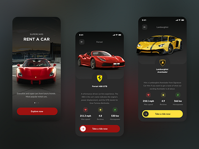 Speedrent - Supercar rental app - UX/UI Design app development car car rental cars dark theme ios luxury mobile mobile app modern design product design product designer trending trends ui ux uxui