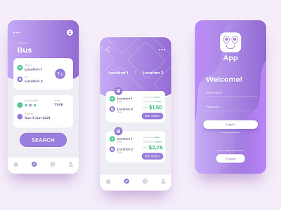 Various screens violet-public-transport-mobile app