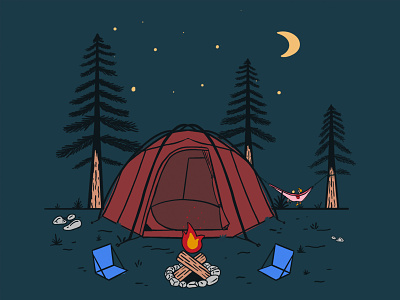You must be a campfire, because I want s'more. campfire camping hammock illustration love outdoors procreate stars travel trees valentinesday