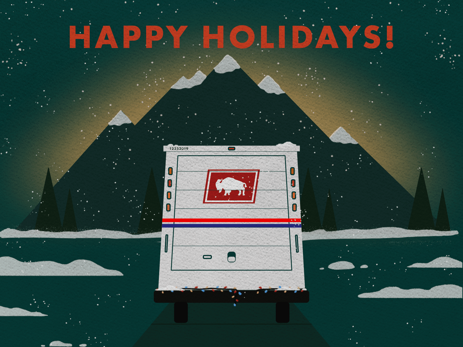Presents Mail Truck christmas design holiday illustration lights mail mail truck mountains snow texture travel tree trees usps vector