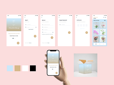 FlorDeShop Flowers Mobile App Design (Prototype) app branding business color pallete design figma flower shop flowers icon logo mobile app mockup order pallete plants product design shop typography ux vector