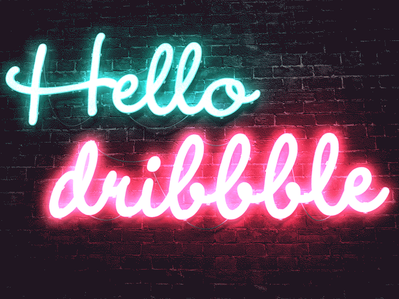Hello Dribbble! debut debut shot dribbble first shot invitation neon sign retro