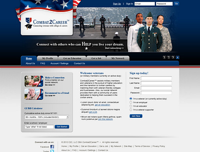 Combat2Career Home Page Design design graphic design web