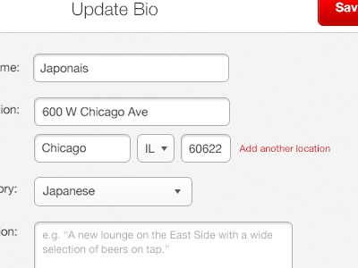 Update Bio Form button clean field fieldset form input red select ui web web app white