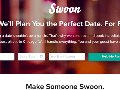 Swoon app button field form landing page swoon web