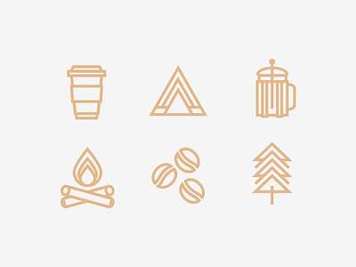 Basecamp Icons campfire camping coffee cup icons monoline tent tree