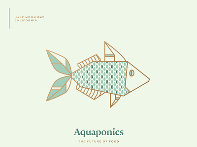 Aquaponics at Half Moon Bay fish geometric leaves logo logo design monoline