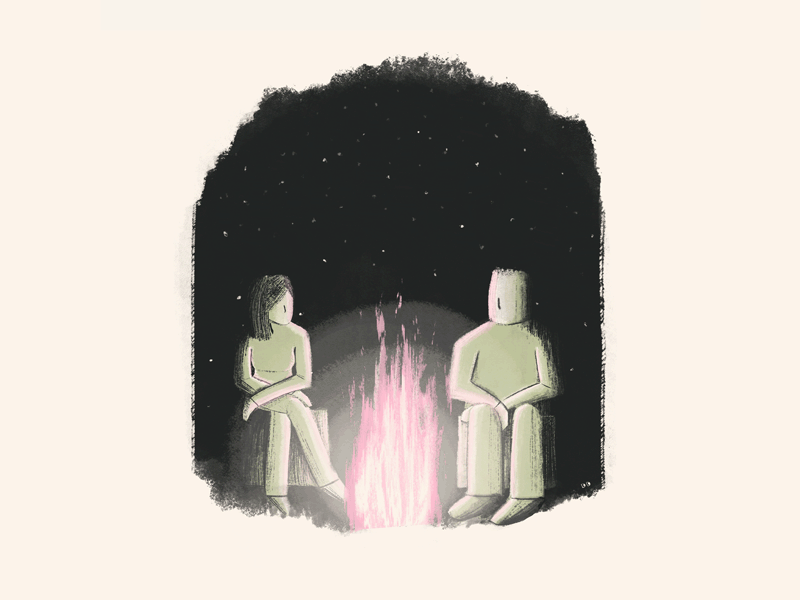 Night and Fire - animated after effects animation art bonfire couple digital art digital illustration drawing fire gif gif animation illustration illustration art illustrator loop animation motion night night sky procreate procreate art