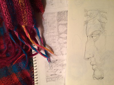 Notebook & Scarf comic drawing face new york notebook paper pencil