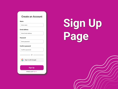 Sign Up page dailyui design figma graphic design login page pink sign up page ui ux