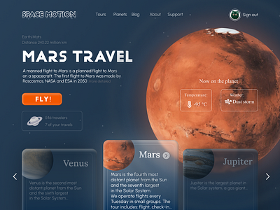 Space motion app design space travel ui ux web