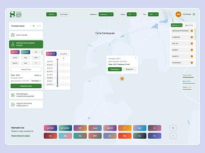 Agrotest web app colors dashboard green interface it laboratory map ui design uidesign uiux user ux webapp webdesign