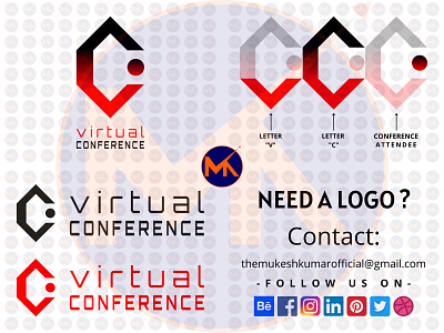 VIRTUAL CONFERENCE (V + C + CONFERENCE ATTENDEE) branding design graphic design icon logo