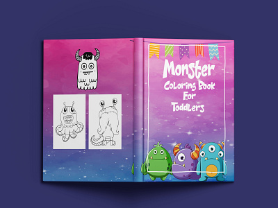 KDP Monster Coloring Book For Toddlers book cover book cover maker branding children book covercute coverkids design fiverr graphic design illustration interior kdp vector vintage book