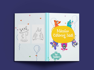 KDP Monster Coloring Book For Toddlers book cover branding children book covercute coverkids design fiverr graphic design interior kdp logo typography ui vector vintage book