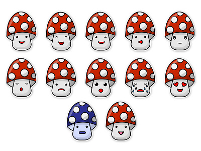 Stickerpack with cute mushrooms cartoon design flat icon illustration kawaii logo mushrooms outline stickerpack vector
