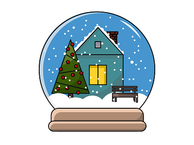 A Christmas snow globe cartoon christmas cottage design flat holidays hugge icon illustration logo snow vector