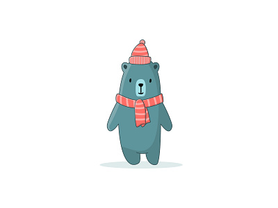 Cute bear in a hat and scarf adobe illustrator bear cartoon cute design flat icon illustration personage postcard story vector winter