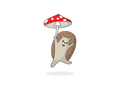 Cheerful hedgehog in cartoon style with mushrooms