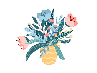 Bouquet of flowers in a cup adobe adobe illustrator bouquet cartoon cup design flat flowers fresco illustration simple style summer vector yellow