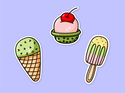 Ice cream stickers adobe illustrator cartoon cute design doodle flat funny ice cream illustration logo logotype simple sticker vector vectornator