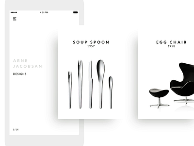 Minimalist Showroom App app arne jacobsen card ui commerce elegant minimal minimalist retro shop showroom simple ux