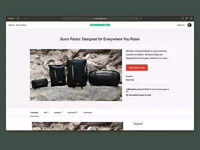 Burro Packs - Kickstarter Page after effects animation backpacks burro design kammok kickstarter launch packs ui ux web design