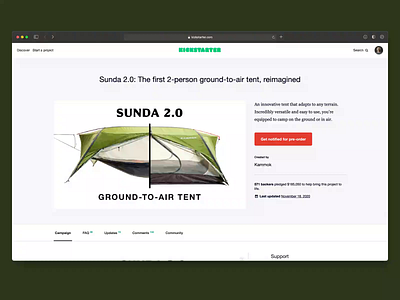 Sunda 2.0 - Kickstarter page after effects animation design kammok kickstarter landing page launch product sunda tent ui ux web design