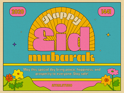 Happy Eid Mubarak 60s 70s aiyari display eid mubarak funk greeting card groovy retro vintage wip