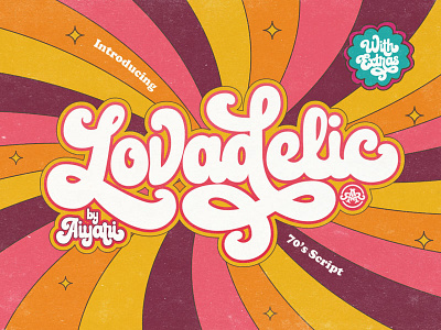 Lovadelic 70s flourish funk groovy open type psychedelic retro script typeface