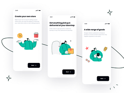 SHOPPER - ECOMMERCE MOBILE APP & WEBSITE bank chart dashboard delivering delivery illustration mobile app onboarding online shopping order ordering payment shipment shipping shop shopping sign in sign up splash walkthrough