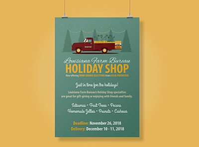 2018 Holiday Shop Promo Poster agriculture christmas citrus truck design farm farm bureau ford gold holiday shop holidays illustrator louisiana maroon pms202 teal trees