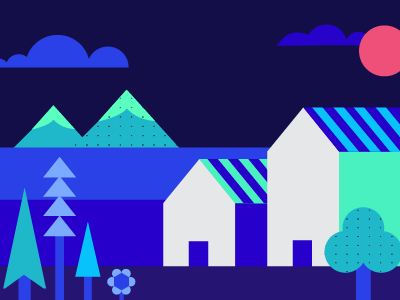 Mini Town abstract blue farm geometric house illustration mini mountain shapes town tree vector