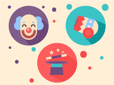 Get ready for some circus fun! cannon circus clown fun icons magic retro