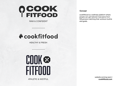 cookfitfood - logo for wellness brand branding cook fit fitness food fork grey kettlebell logo spoon wellness