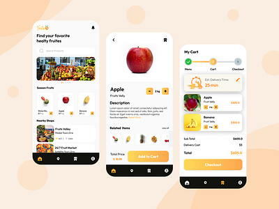 Online Fruit Ordering UI/UX Design add to cart adobe xd design figma mobile app online ordering ordering ui uiux ux