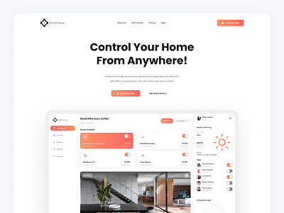 Smart Home Control App Landing Page Design clean design home home automation landing page remote control smart smart devices smart home smartapp ui ux web web design website