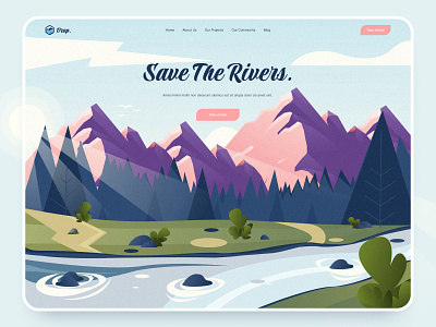Save the Rivers - Homepage clean design graphic design grass illustration minimal mountain nature river ui ux valley web web design website