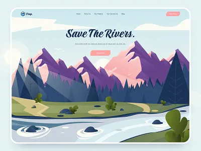 Save the Rivers - Homepage clean design graphic design grass illustration minimal mountain nature river ui ux valley web web design website