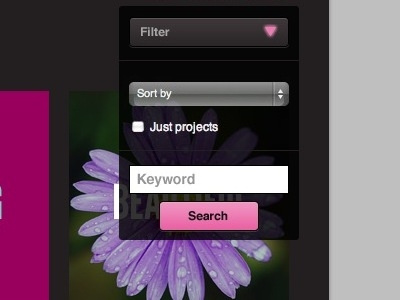 Filter menu active dropdown menu pink