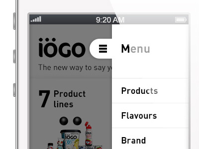 Mobile interface for a yogurt website effect interface menu mobile nav navigation responsive ui user experience user interface ux yogurt