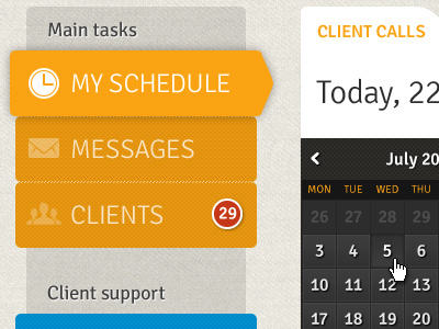 Debute interface for a WebApp calendar color date menu tab texture