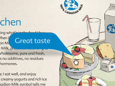 An educational microsite for Dairy Goodness of Canada cake cheese cow cream label milk