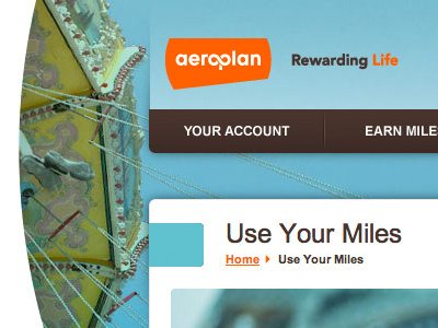 Top left header for Aeroplan header interface menu rounded corners title