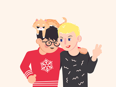 Happy holidays from the zhang gang 2d cat couple illustration portrait