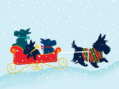 Dashing Through the Snow christmas dog holiday illustration paws puppy sled snow terrier vector winter