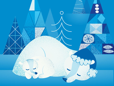 Mom & Cub christmas illustration north pole polar bear winter