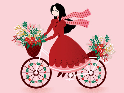 Casual Holiday Biking bike riding bikes christmas fashion floral flower girl holiday illustration