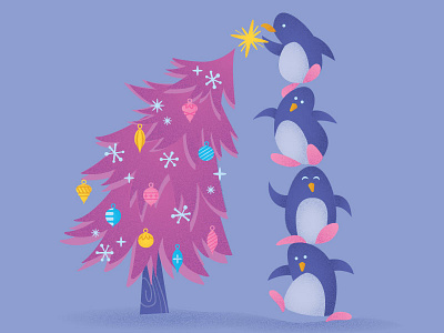 Penguin Stack christmas christmas tree holiday illustration penguin snow
