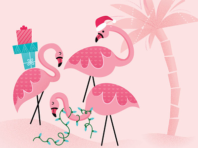 Flamingle christmas christmas tree flamingos holiday illustration palm tree pink